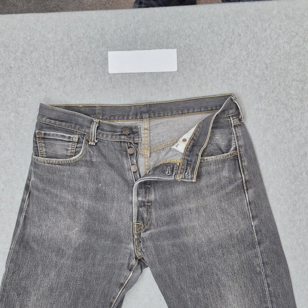 Levi's 501 Men Jeans 35X32 Gray Denim Original Fit Straight Leg Distressed READ